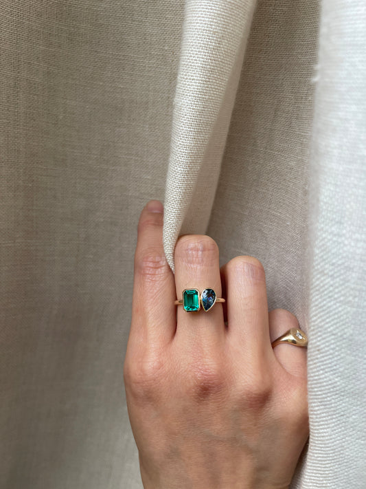 14K Aquamarine Emerald Moi Et Toi