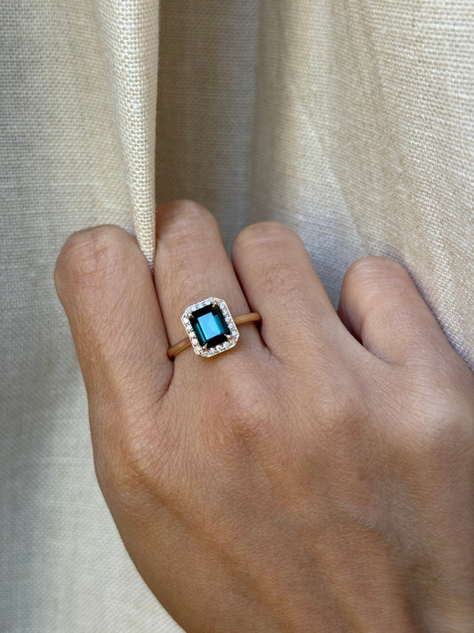 14K Yellow Gold Green Indicolite Tourmaline Engagement Ring