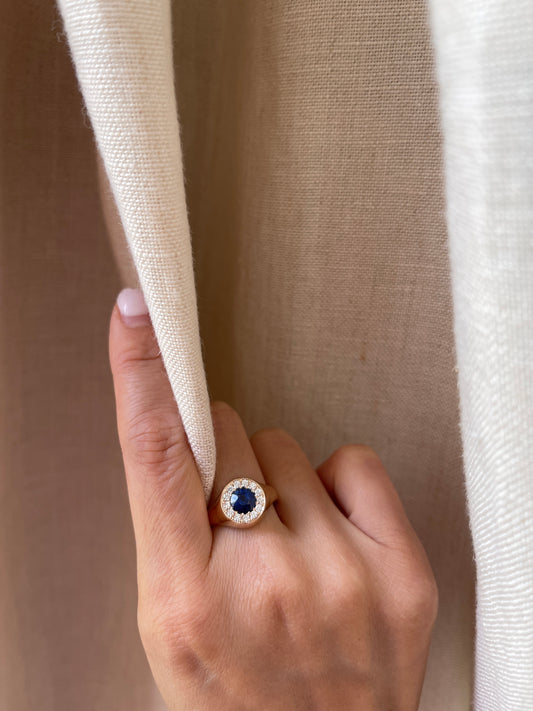 18K Sapphire Diamond Halo Ring