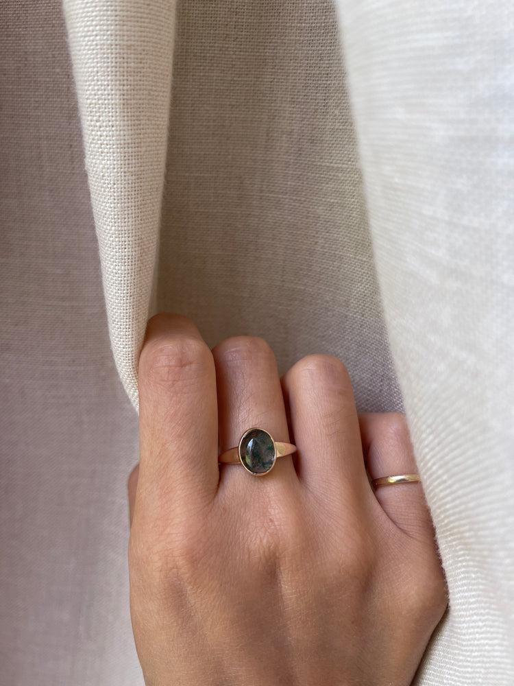14K Moss Agate Oval Ring