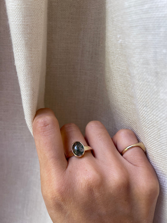 14K Moss Agate Oval Ring