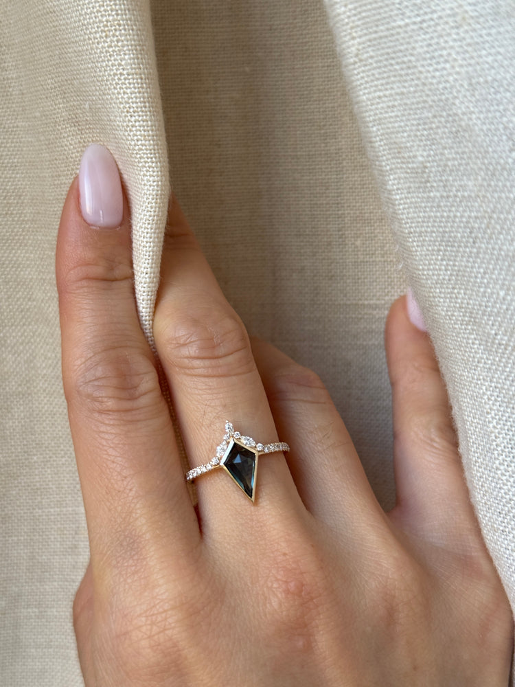 14K Australian Sapphire Ring, Shield Ring