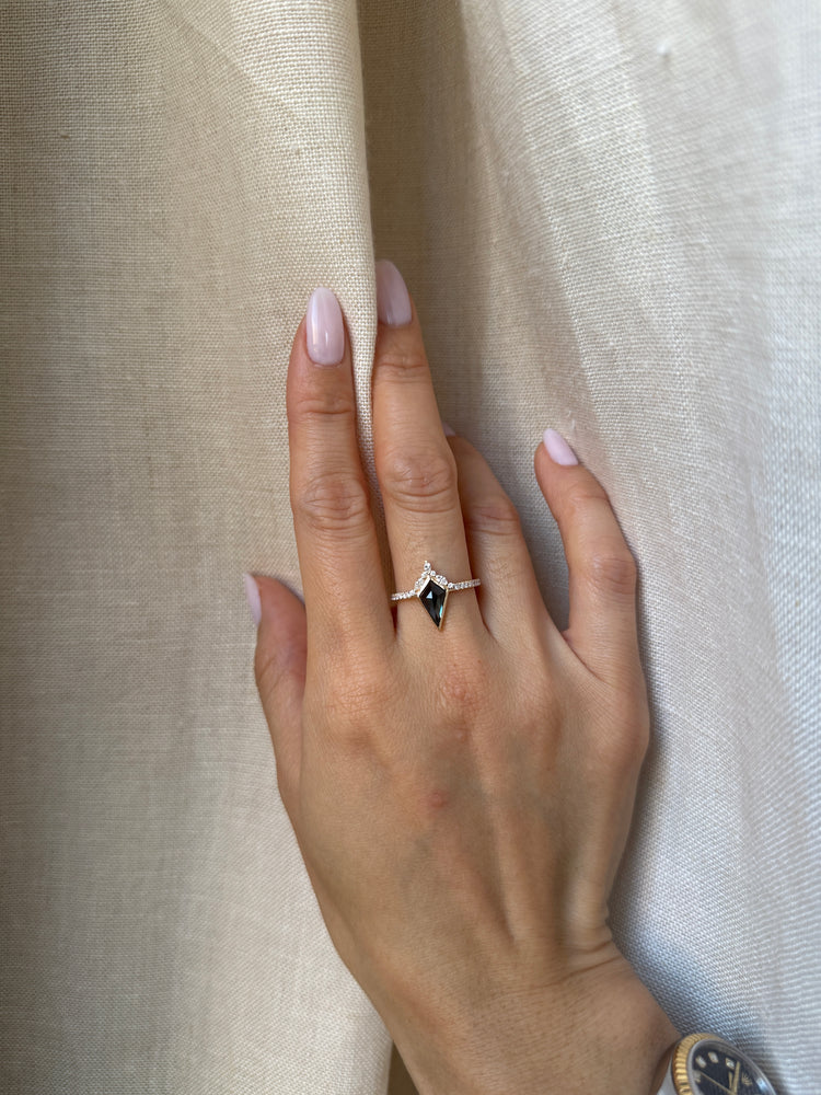 14K Australian Sapphire Ring, Shield Ring