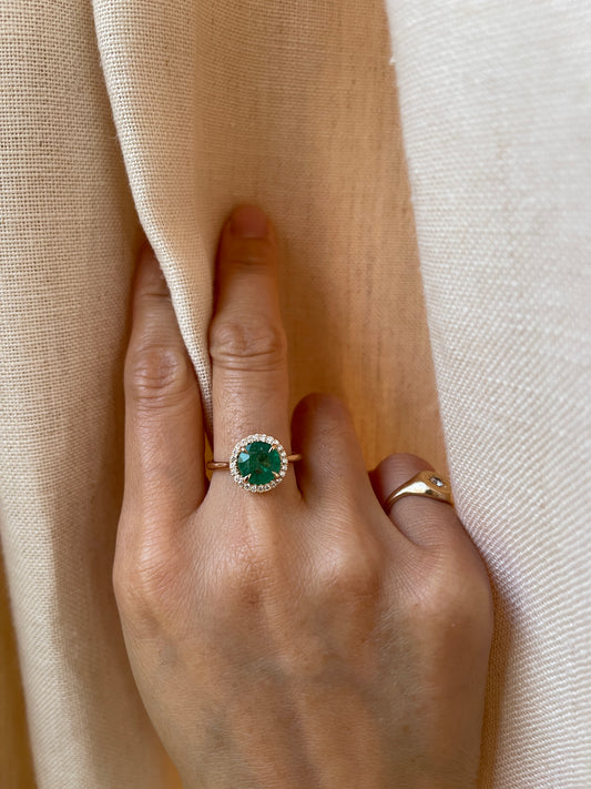 18K GIA 2.05 Carat Emerald Diamond Halo Ring