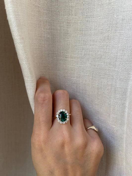 18K 2 Carat Lab Emerald Diamond Ring