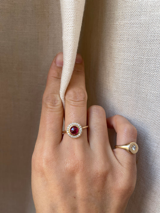 14K Lab Rose Cut Ruby Ring
