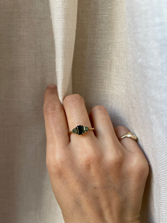 14K Green Sapphire Trio Ring