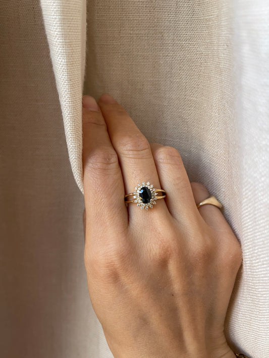 14K 1.25 CT Blue Sapphire Diamond Ring