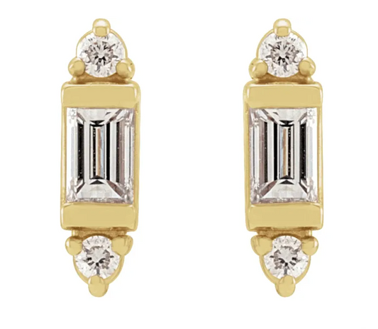 14K Yellow Gold Baguette Earrings
