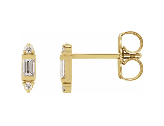 14K Yellow Gold Baguette Earrings