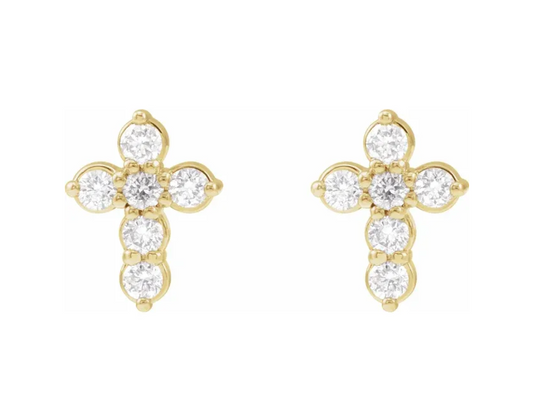 14K Diamond Cross Studs