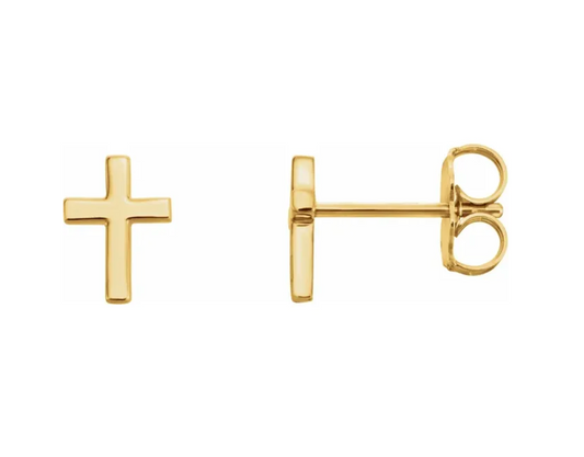 14K Gold Cross Studs