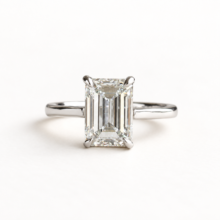 3 Carat Emerald Cut Lab Diamond Engagement Platinum Ring