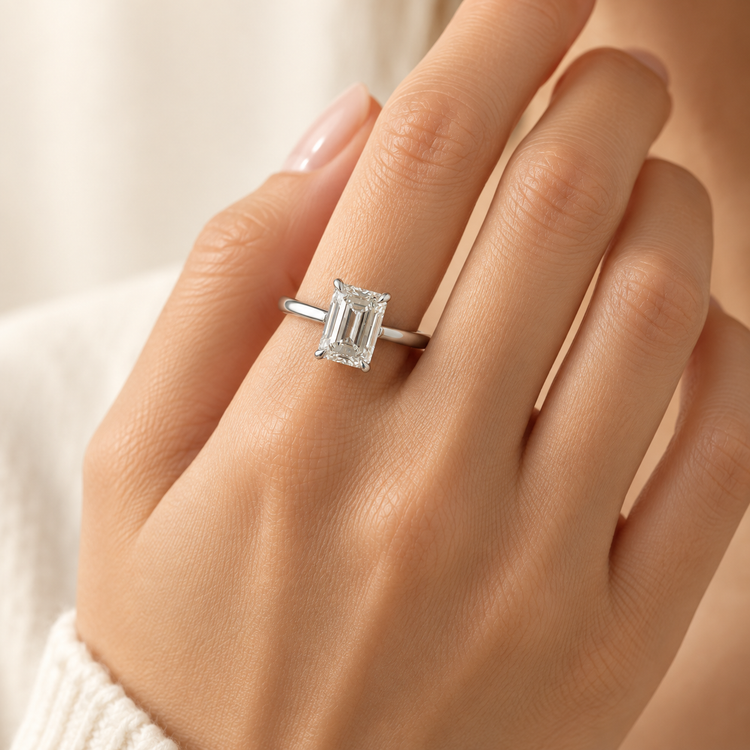 3 Carat Emerald Cut Lab Diamond Engagement Platinum Ring