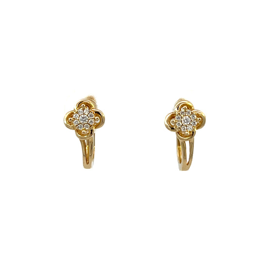 14K Gold Diamond Flower Hoop Earrings
