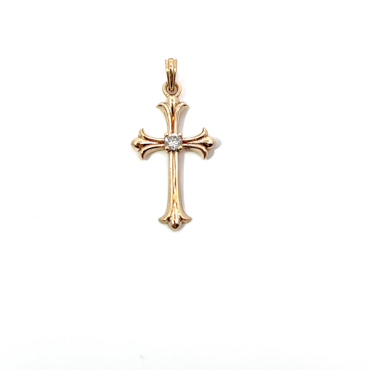 14K Yellow Gold Diamond Cross Pendant