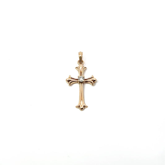 14K Yellow Gold Diamond Cross Pendant