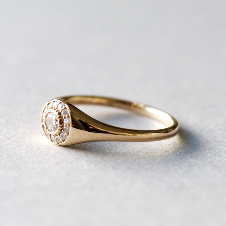 18k Solid Rose Gold With Diamond Signet Ring