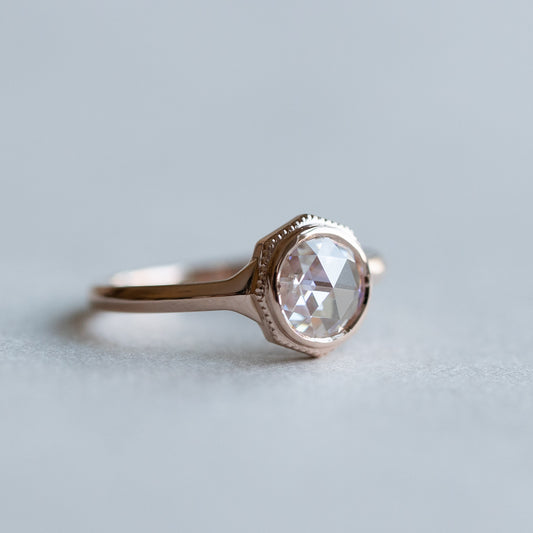 14K Rose Gold Rose Cut Moissanite Ring