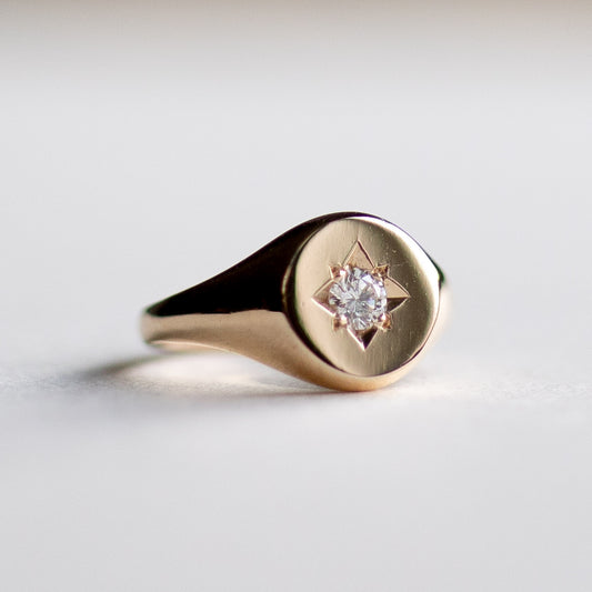 14K Diamond Signet Ring