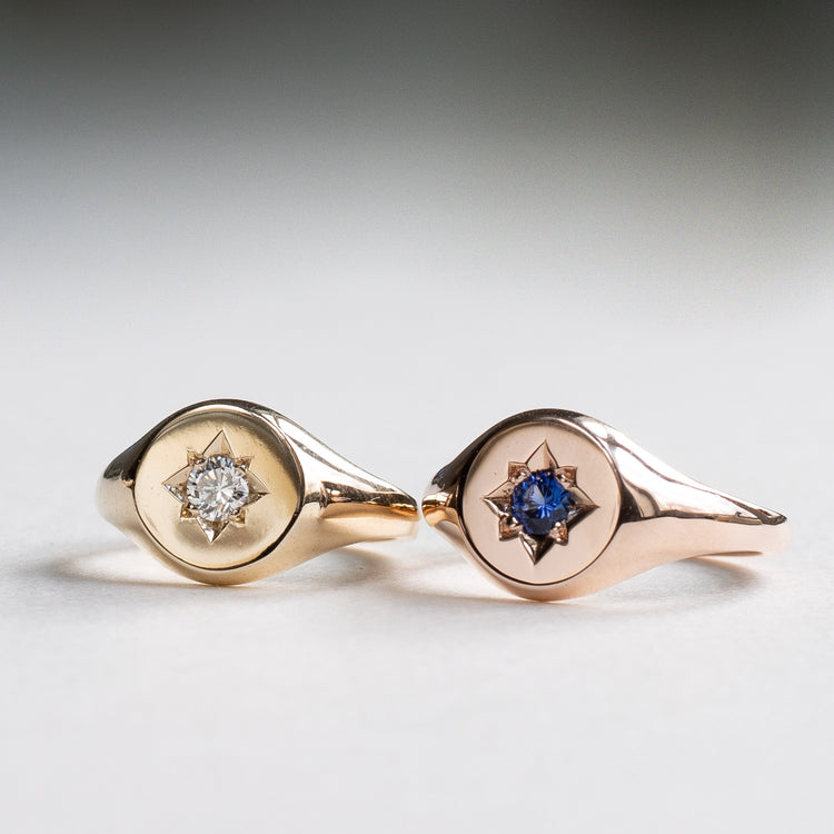 14K Rose Gold Signet Sapphire Ring