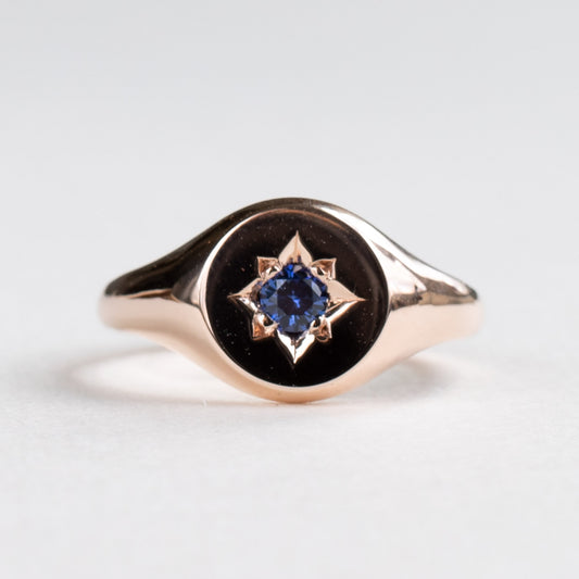 14K Rose Gold Signet Sapphire Ring