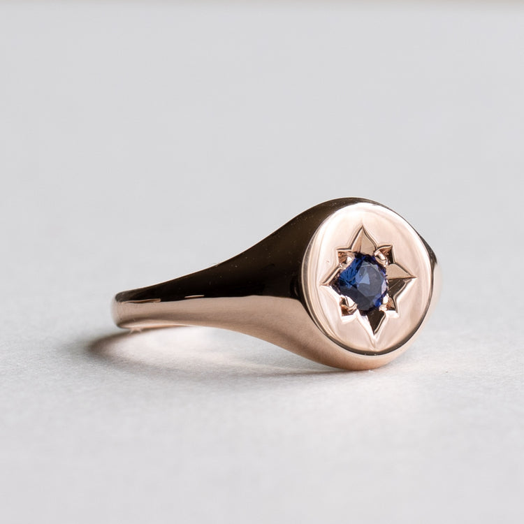 14K Rose Gold Signet Sapphire Ring