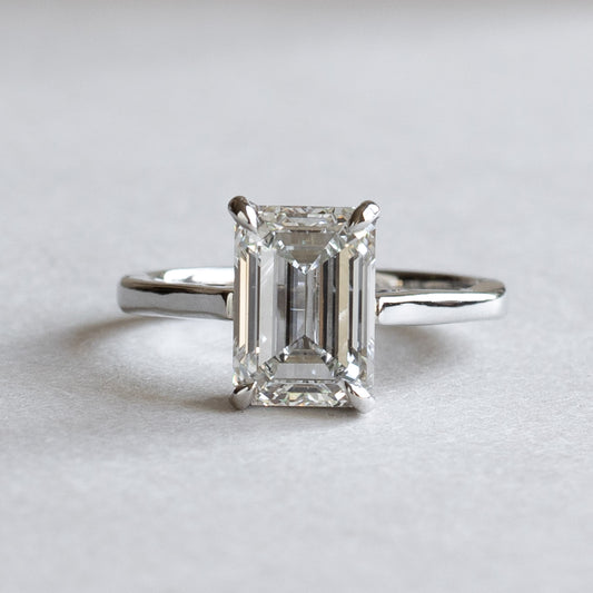 3.15 Carat Emerald Cut Diamond Engagement Platinum Ring