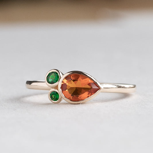 14K Mexican Fire Opal With Tsavorite Garnet