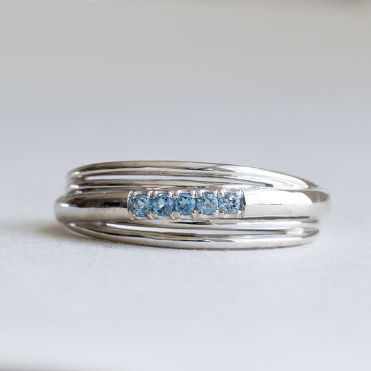 14K White Gold Five Stone Aquamarine Ring