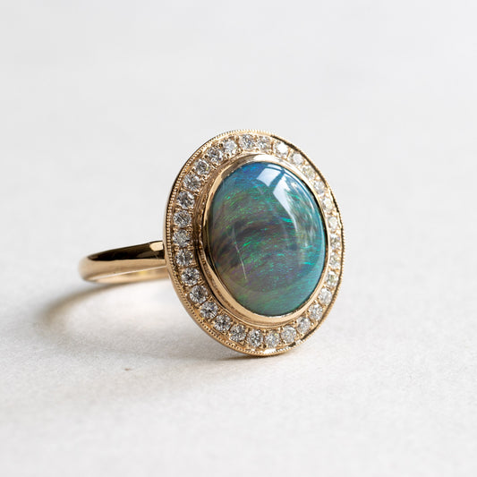 18K Opal Diamond Halo Ring