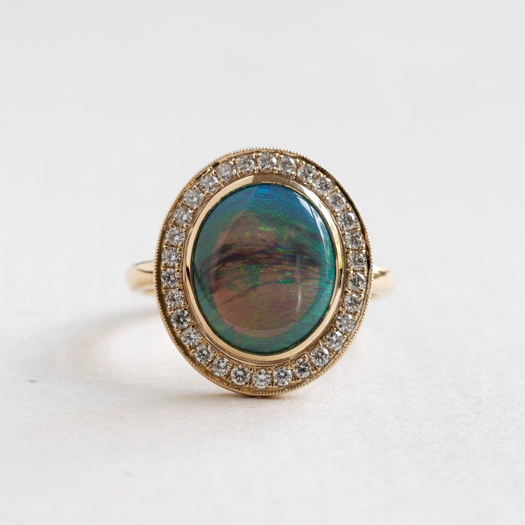 18K Opal Diamond Halo Ring