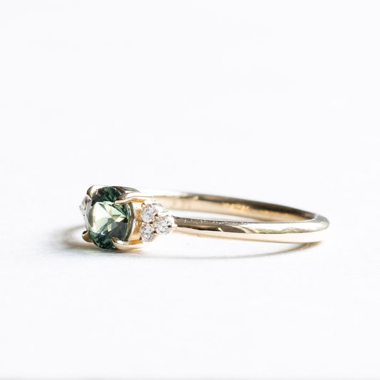 14K Teal Sapphire Diamond Ring