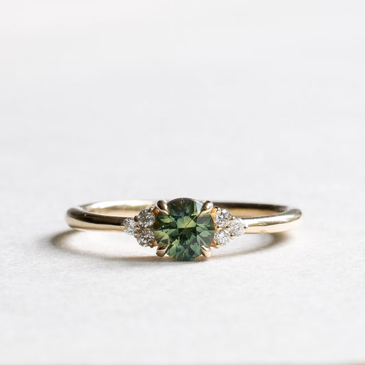 14K Teal Sapphire Diamond Ring