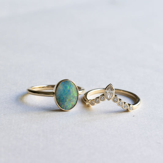 14K Opal Diamond Set