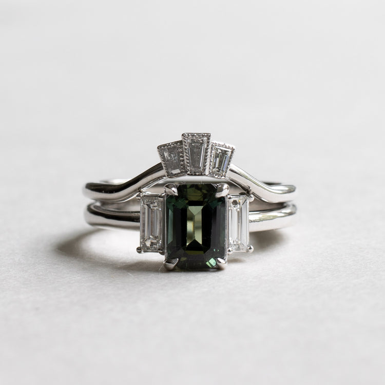 14K Green Sapphire Diamond Set
