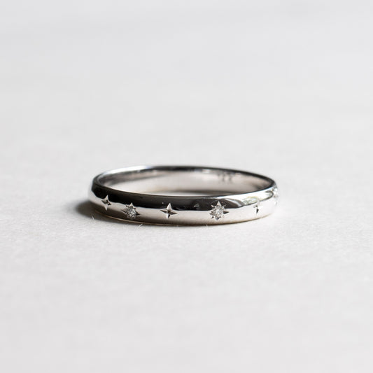 14K White Gold 3mm Starburst Diamond Band