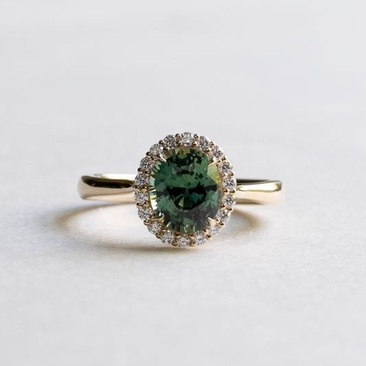 14K 2 CT Green Sapphire Halo Ring