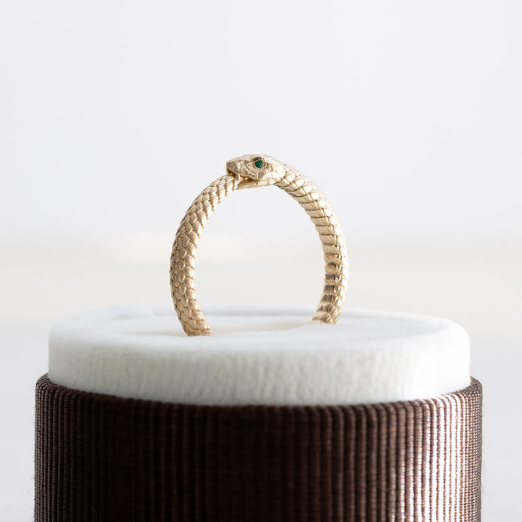 14k Serpent Emerald Ouroboros Ring