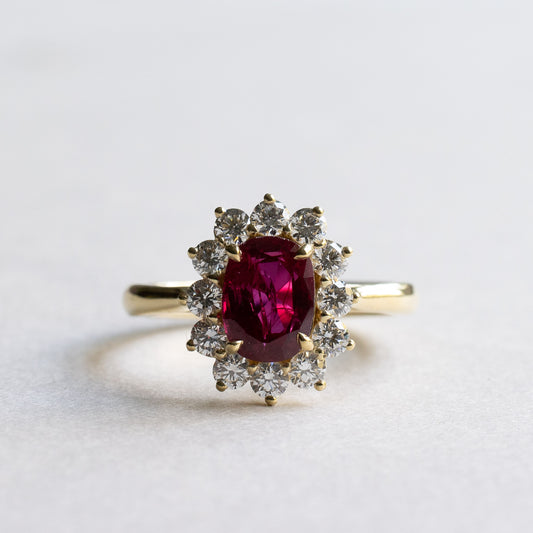 18K 2CT Ruby Diamond Cluster Ring