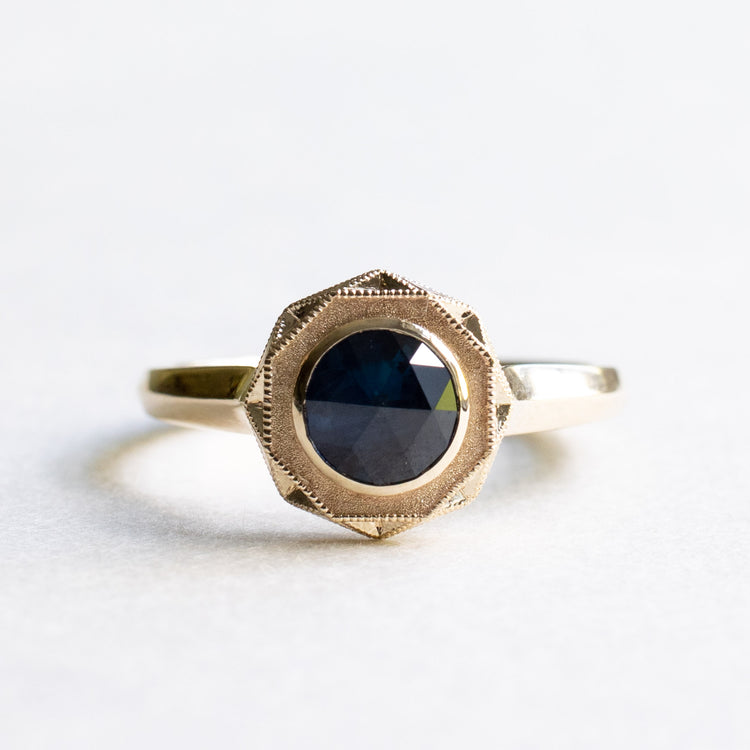 14K Rose Cut Sapphire Ring