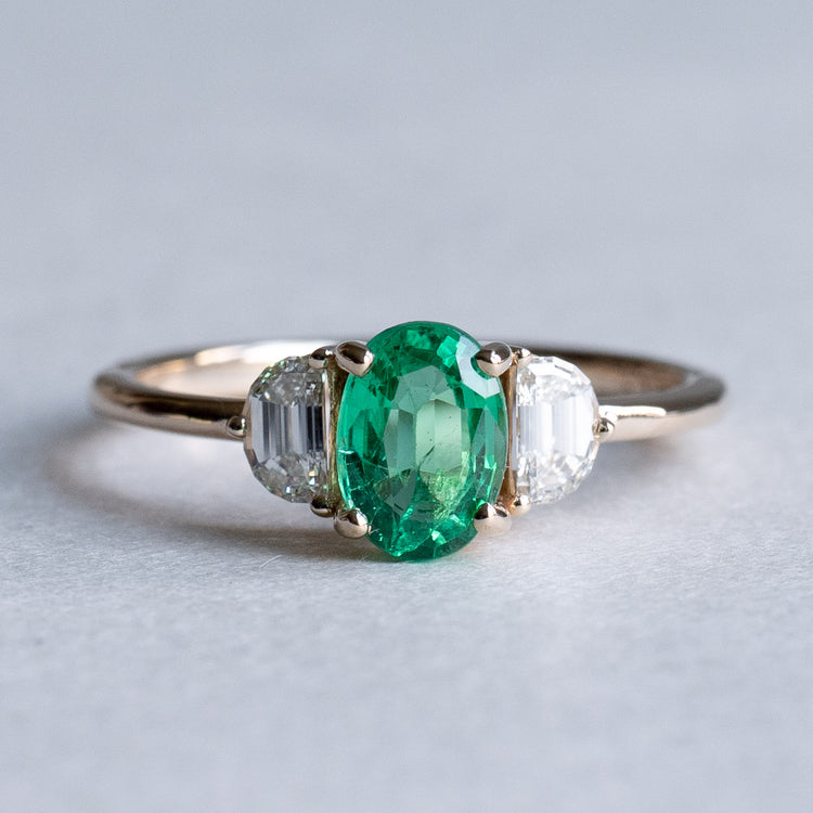 18K Emerald Diamond Trio Ring