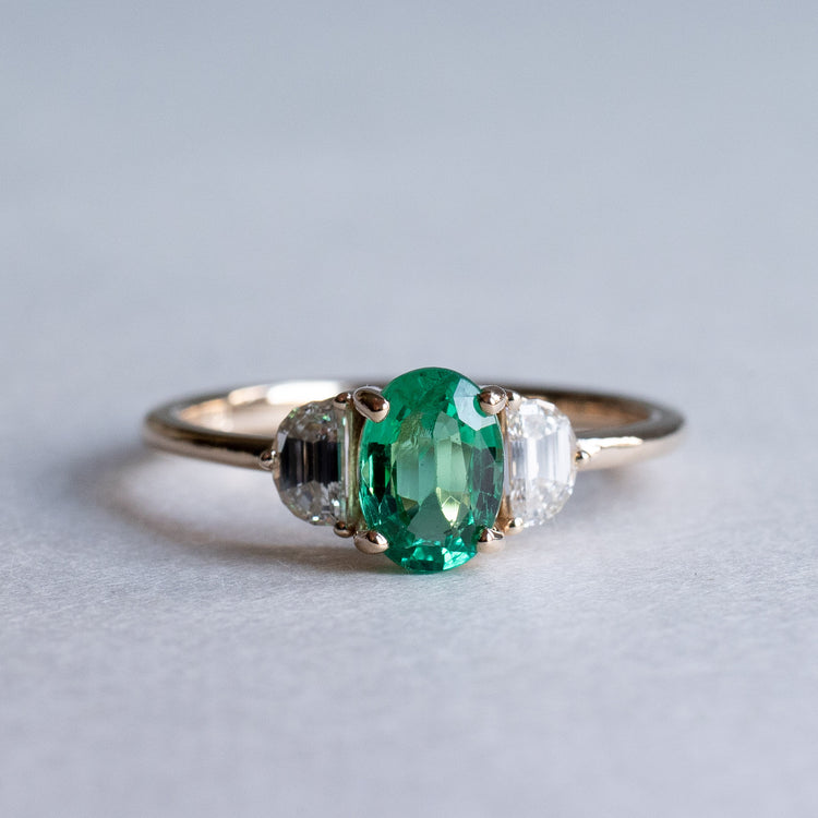 18K Emerald Diamond Trio Ring