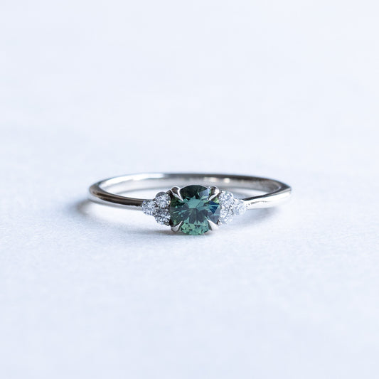 14K Teal Sapphire Diamond Ring