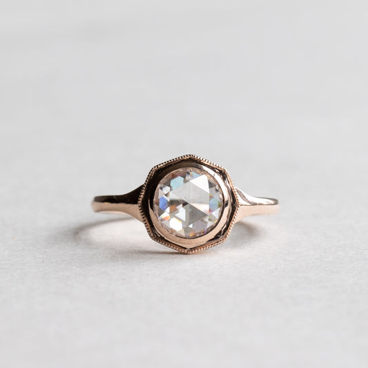 14K Rose Gold Rose Cut Moissanite Ring