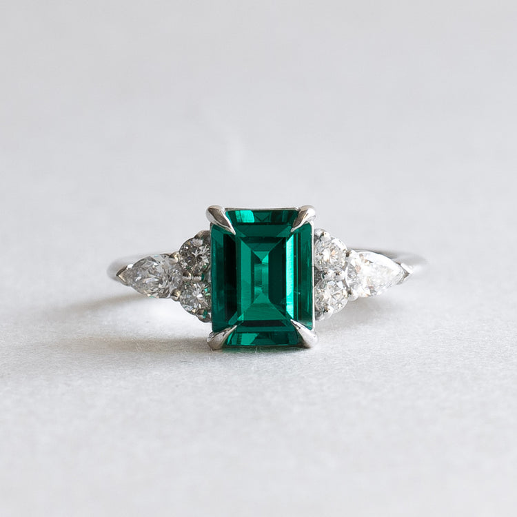 14K White Gold 1.5 Carat Emerald & Diamond Engagement Ring