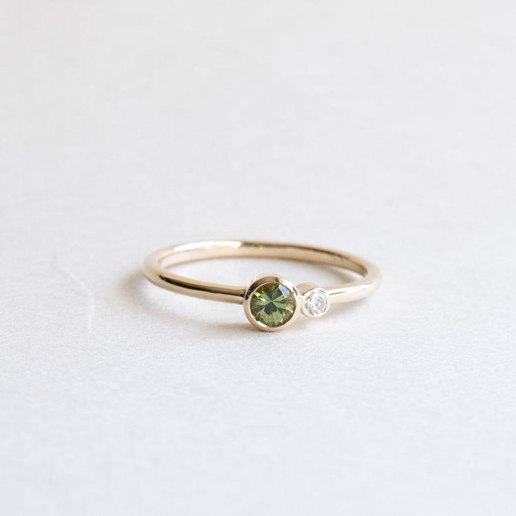 Green Sapphire Moi et Toi Diamond Ring