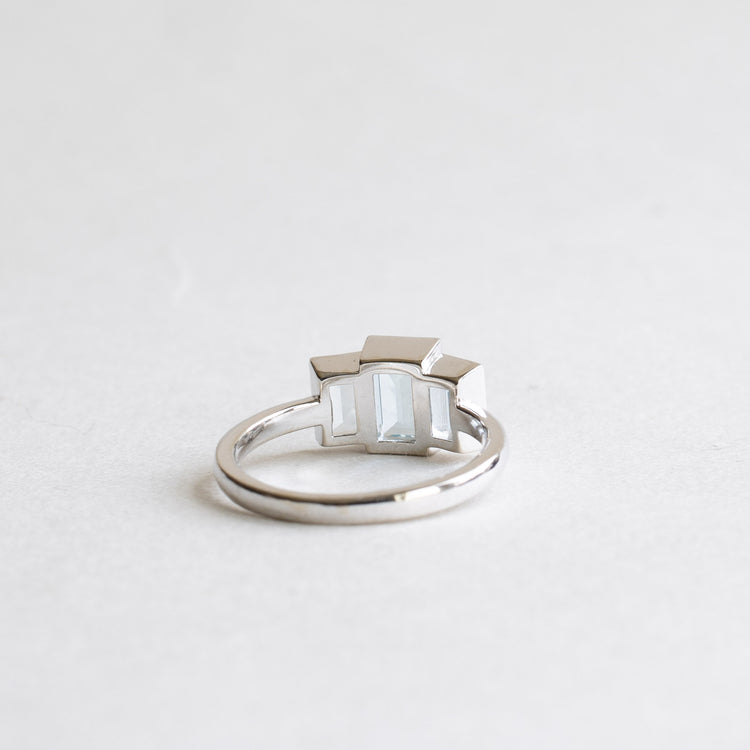 14K White Gold Aquamarine Three Stone Ring