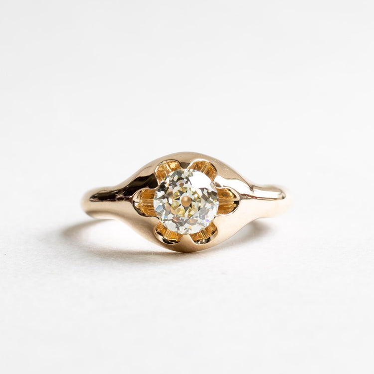 18K GIA 1.1 Carat Old Mine Diamond Belcher Ring