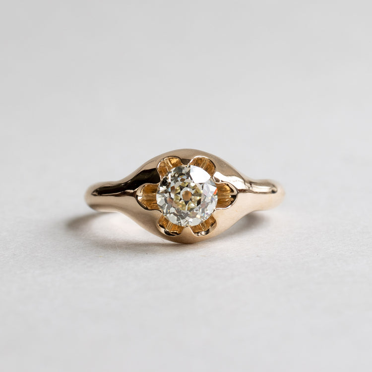 18K GIA 1.1 Carat Old Mine Diamond Belcher Ring